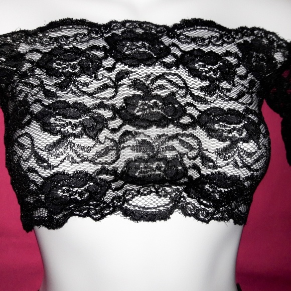 Off Shoulder Sheer Black Lace Bralette Panty Set - Picture 3 of 6